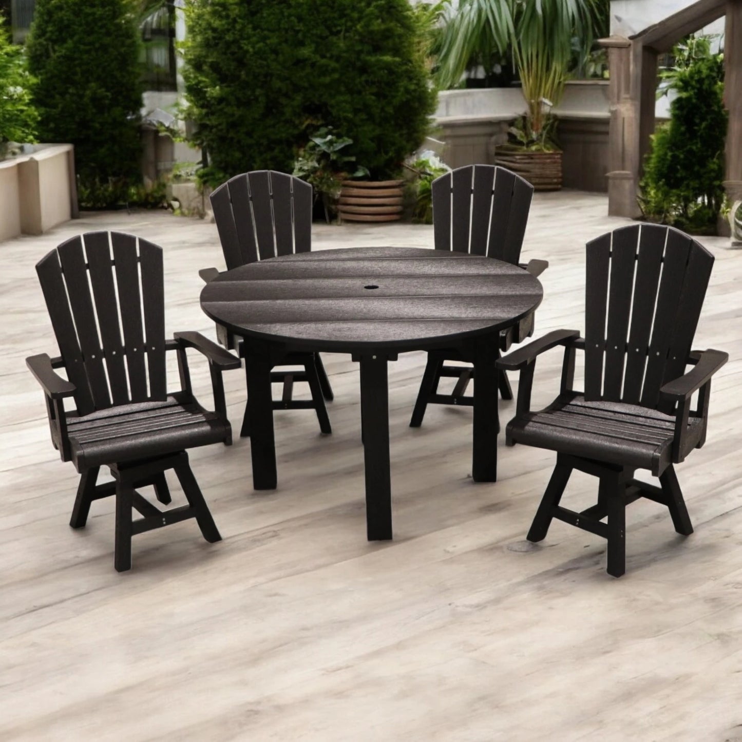 CR Plastics 48" Dining Table with Addy Swivel Dining Arm Chairs