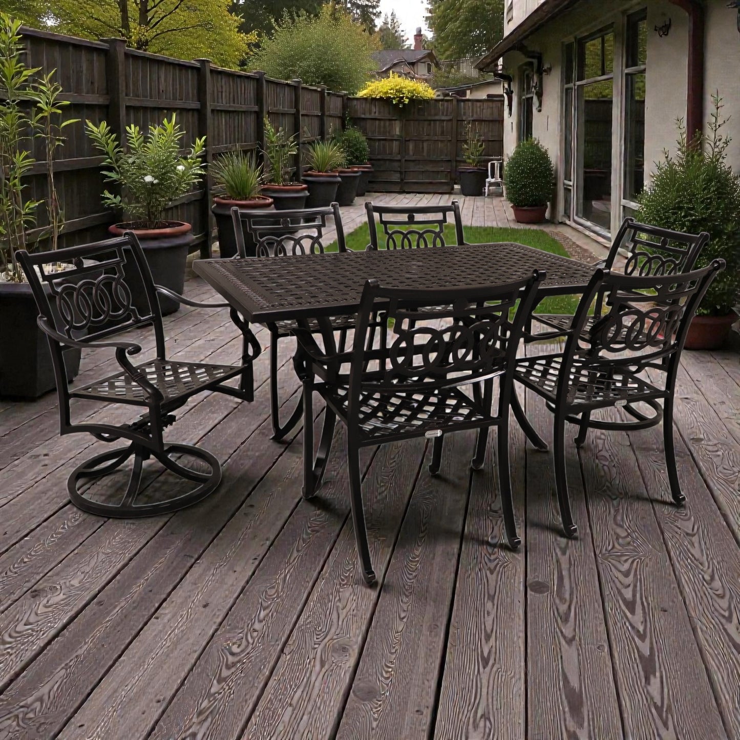 Cabana Coast 60" x 36" Pure Table with Verona Dining and Swivel Chairs Set