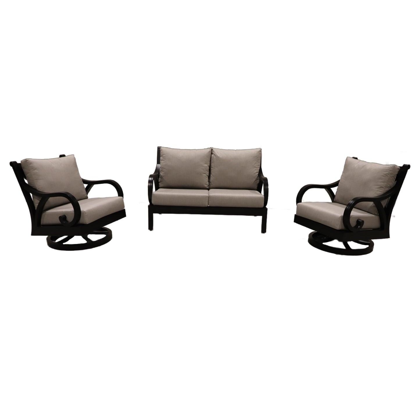 Cabana Coast Milano Loveseat with Swivel Chairs Set