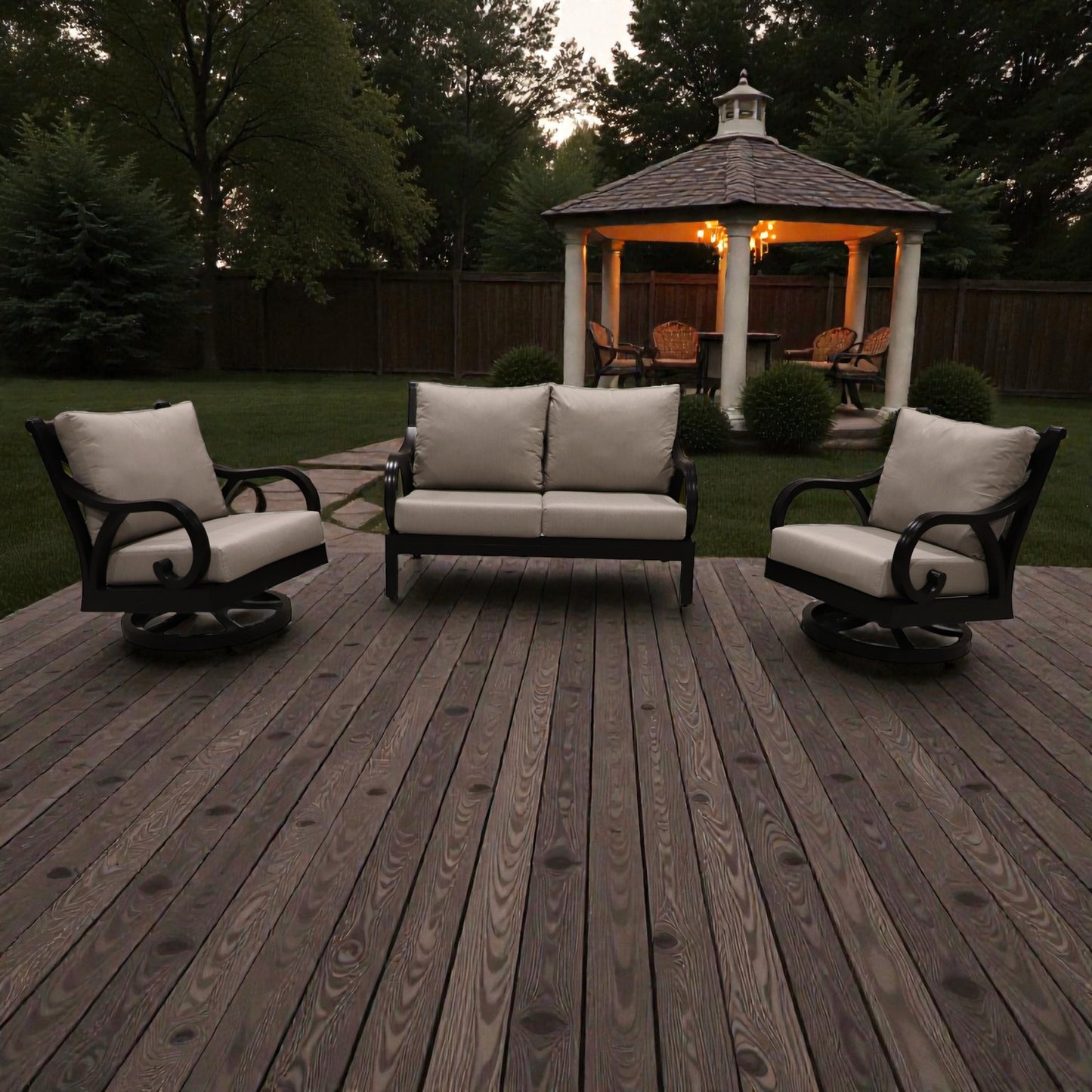 Cabana Coast Milano Loveseat with Swivel Chairs Set