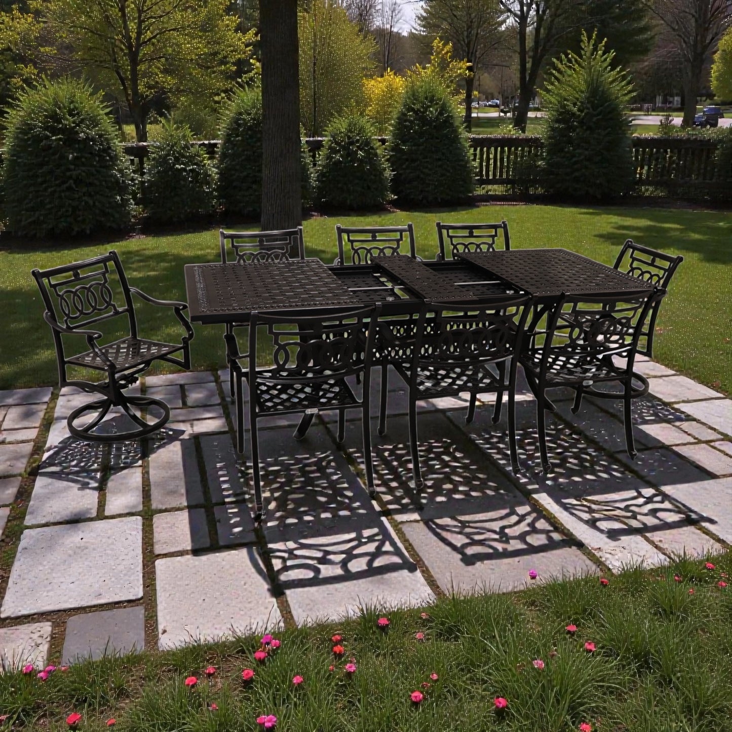 Cabana Coast Pure Extension Table with Verona Dining and Swivel Chairs Set