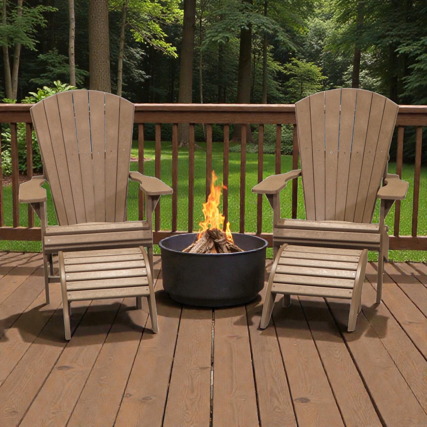 CRPlastics C03 Upright Adirondack Chair Pair with F01 Footstool Pair