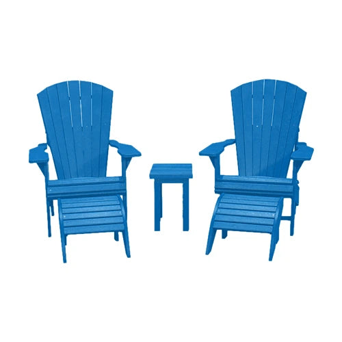 CRPlastics C03 Upright Adirondack Chair Pair with F01 Footstools and T01 Small Table
