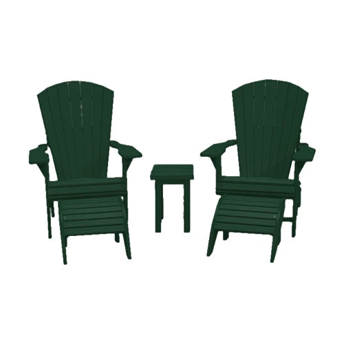 CRPlastics C03 Upright Adirondack Chair Pair with F01 Footstools and T01 Small Table