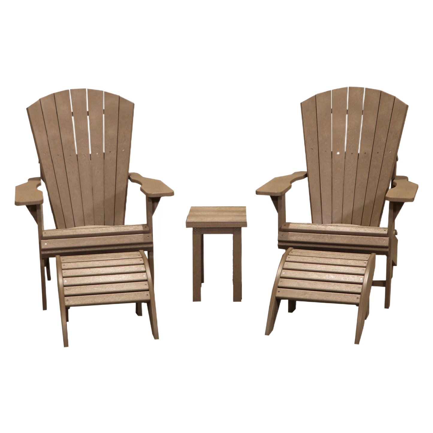 CRPlastics C03 Upright Adirondack Chair Pair with F01 Footstools and T01 Small Table