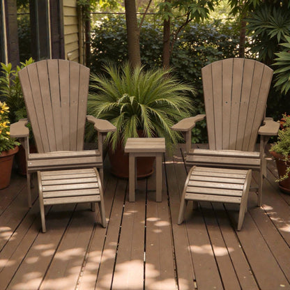 CRPlastics C03 Upright Adirondack Chair Pair with F01 Footstools and T01 Small Table