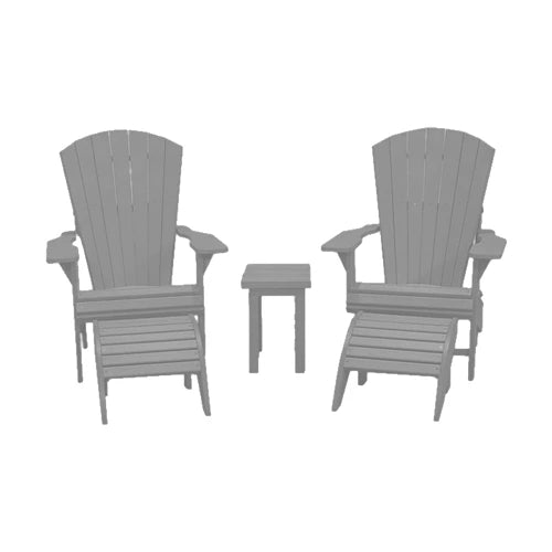 CRPlastics C03 Upright Adirondack Chair Pair with F01 Footstools and T01 Small Table