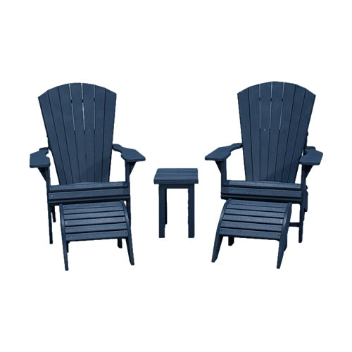 CRPlastics C03 Upright Adirondack Chair Pair with F01 Footstools and T01 Small Table