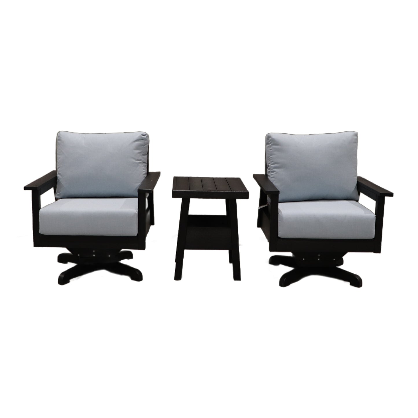 CRPlastics DSF284 Tofino Swivel Arm Chair Pair with DST288 Tofino End Table