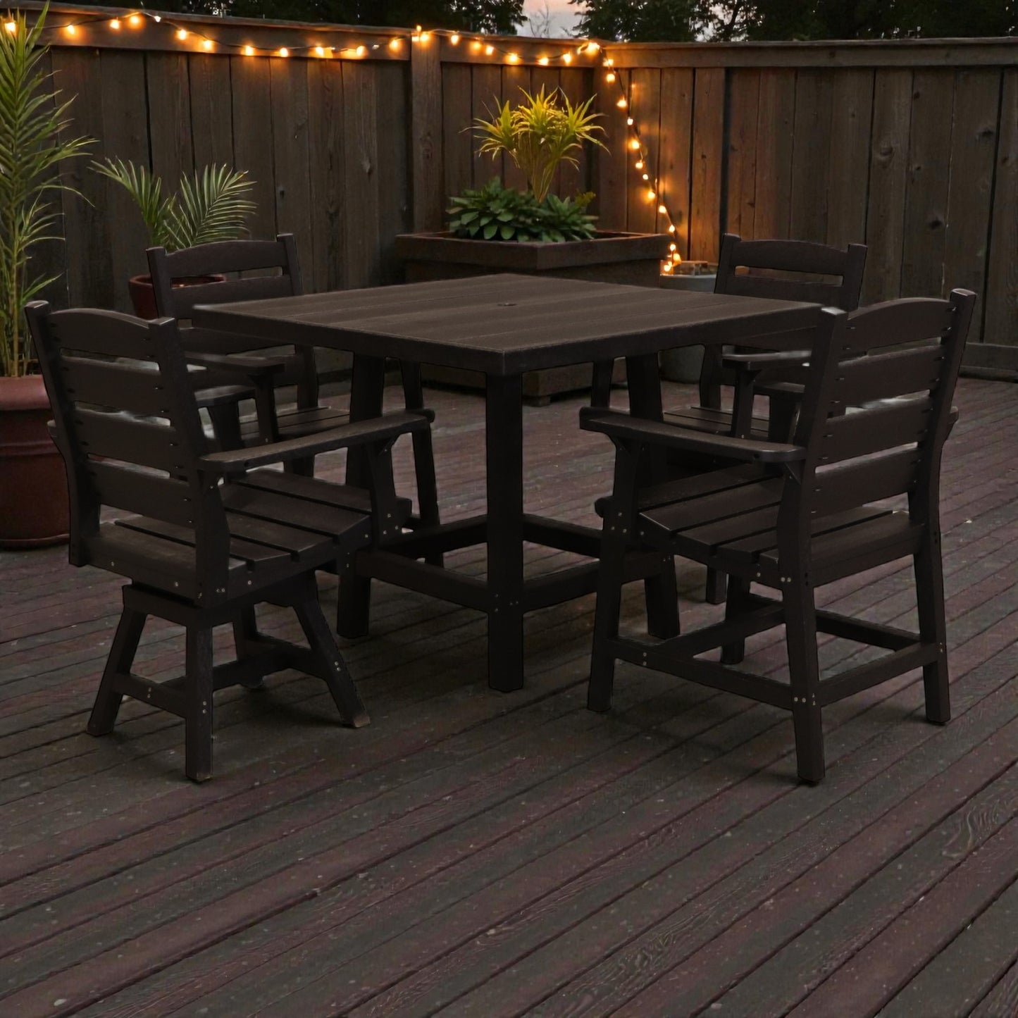 CR Plastics 40" Square Dining Table with Napa Dining Arm & Swivel Chairs