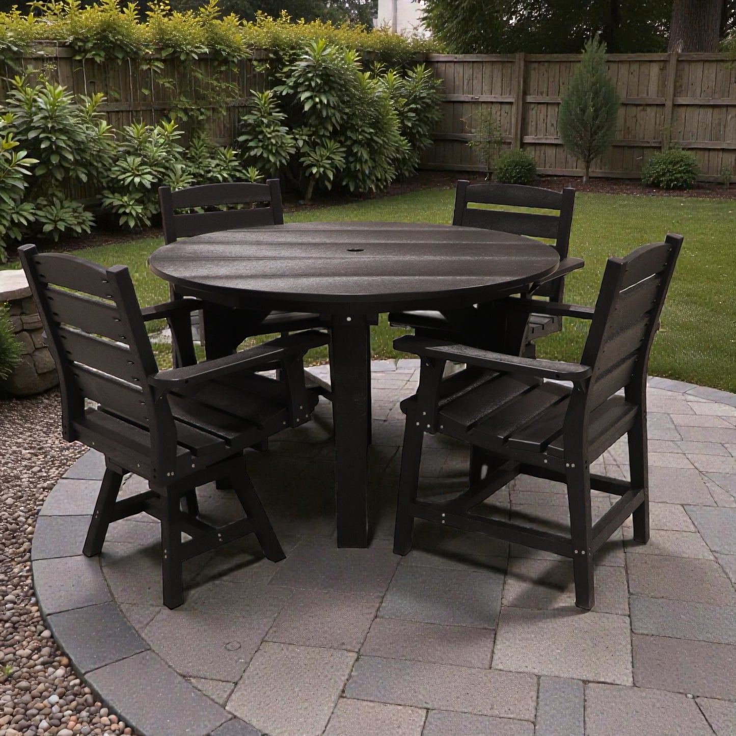 CR Plastics 48" Dining Table with Napa Arm and Swivel Chairs