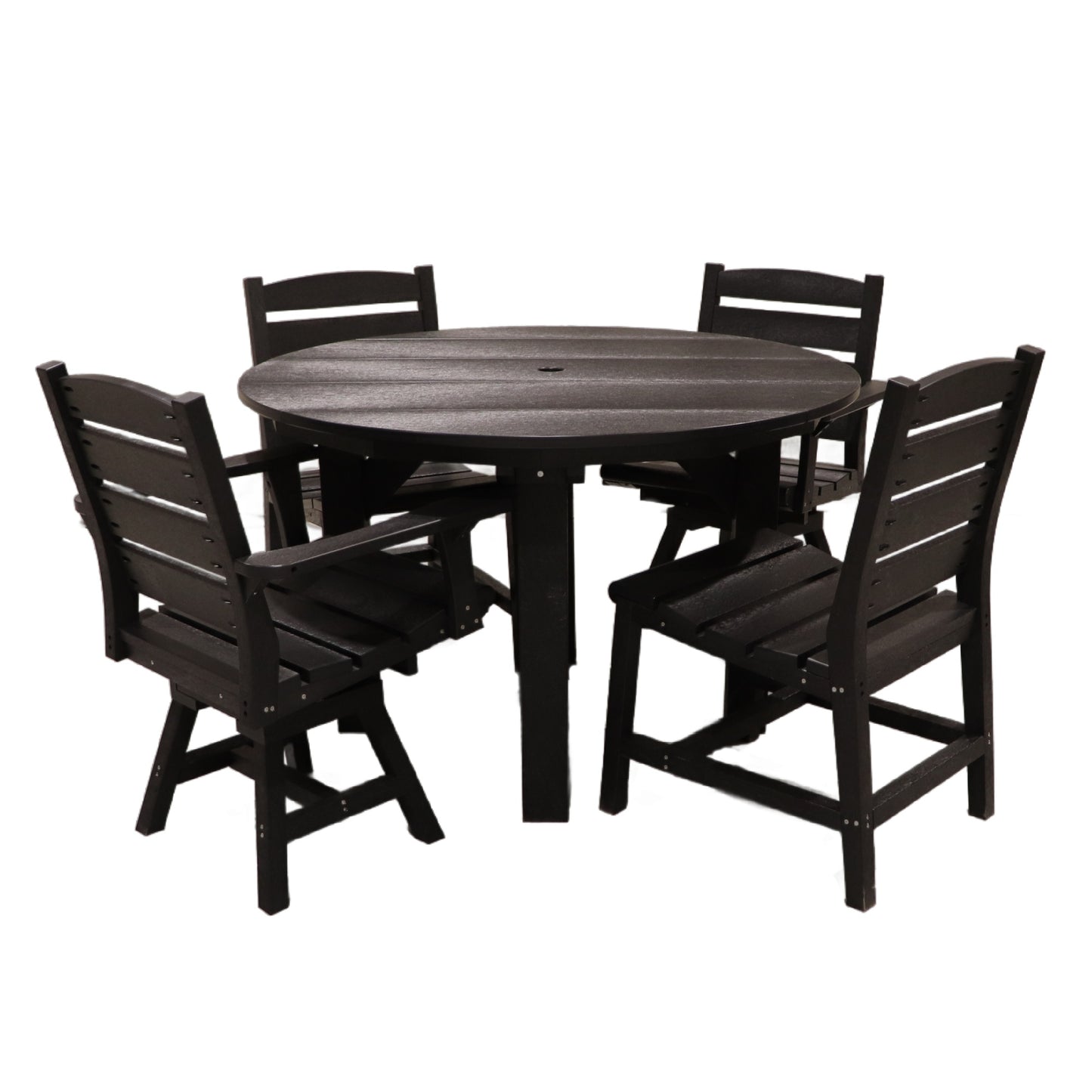 CR Plastics 48" Dining Table with Napa Side and Swivel Chairs