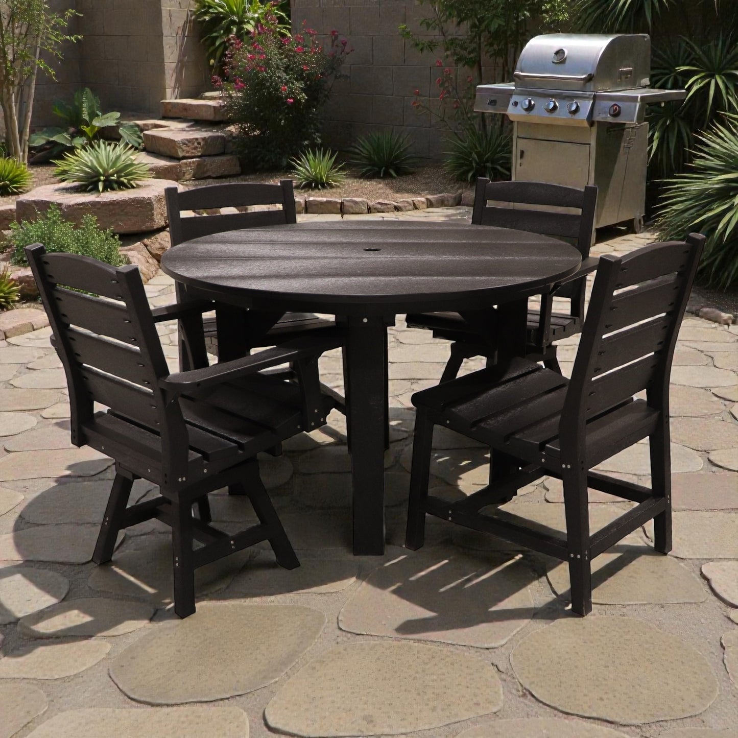 CR Plastics 48" Dining Table with Napa Side and Swivel Chairs