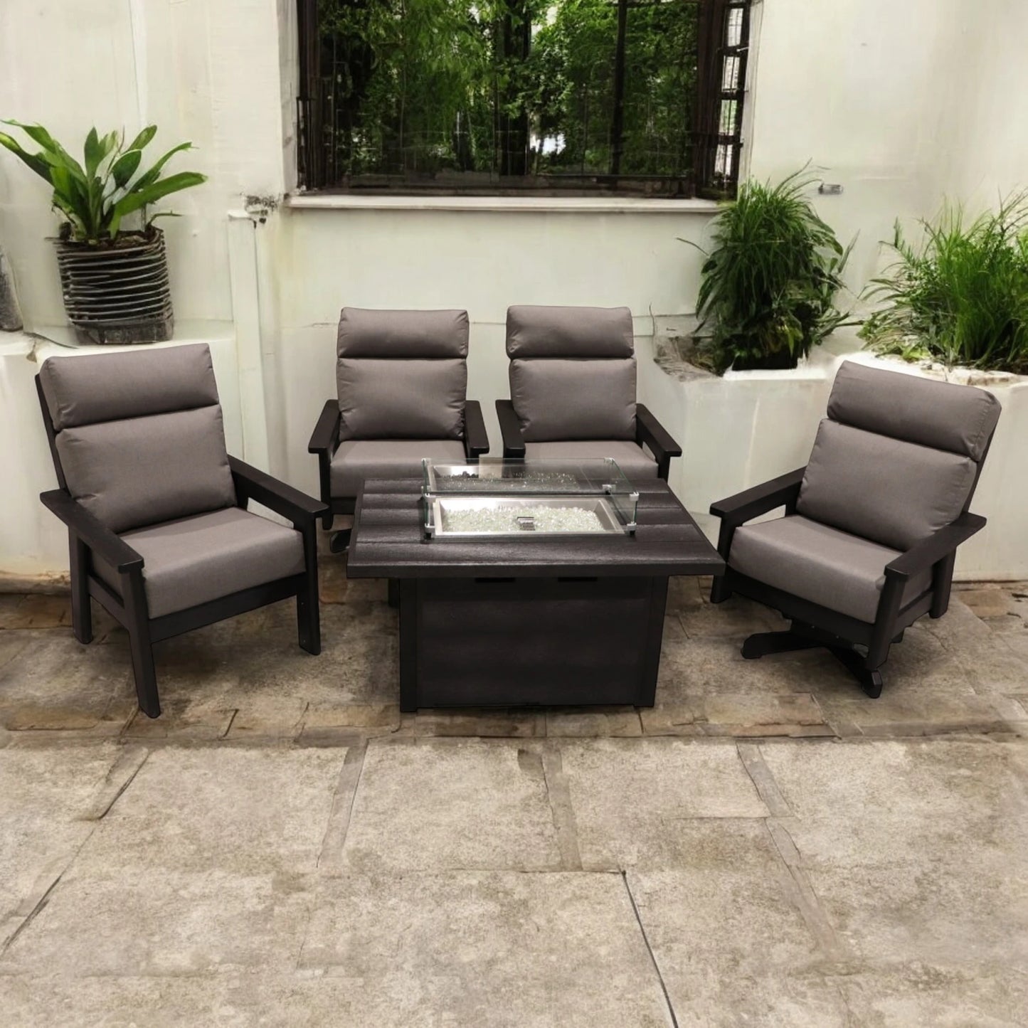 CR Plastics Charleston Fire Pit Chat Set