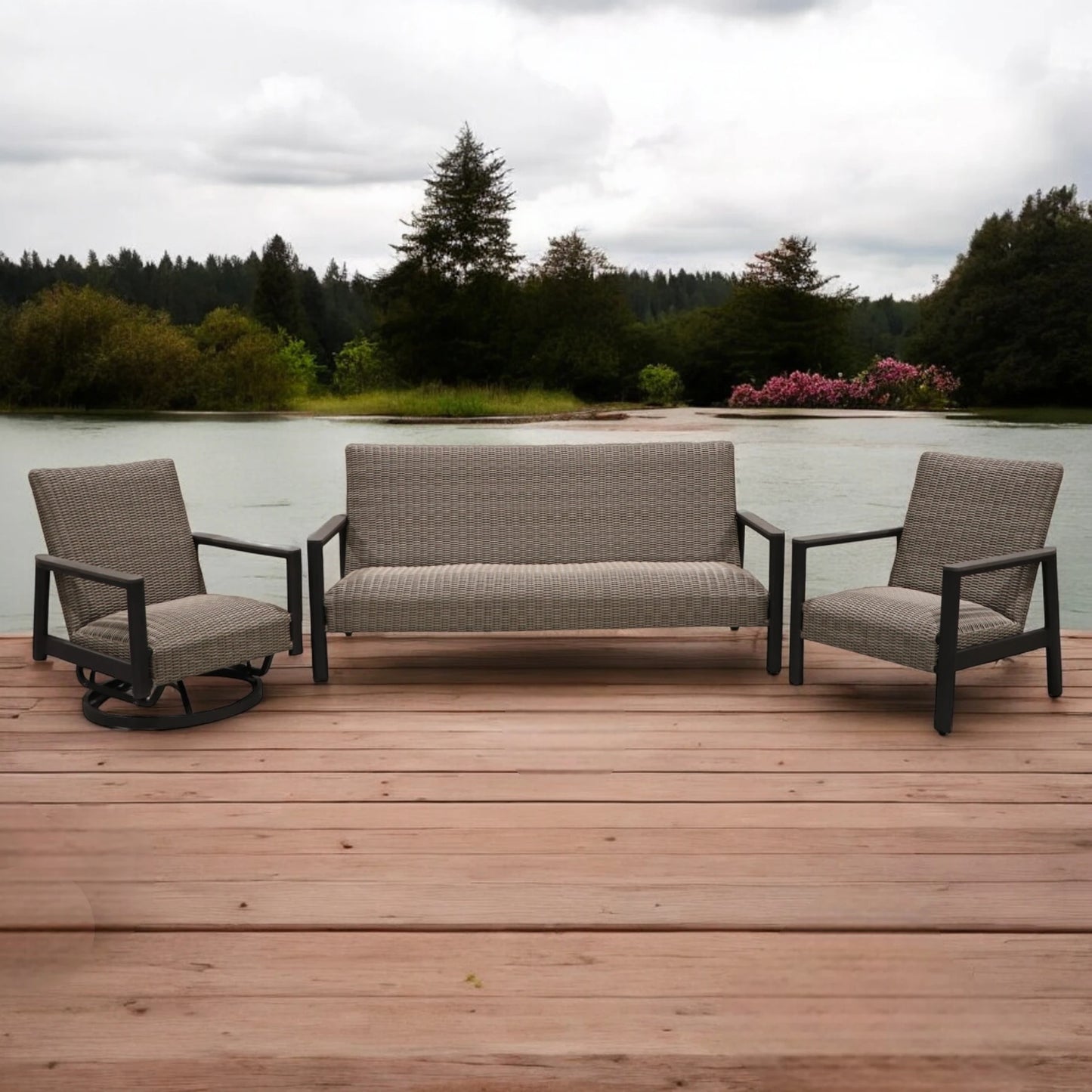 Cabana Coast Kaya Sofa with Chair and Swivel Glider Set