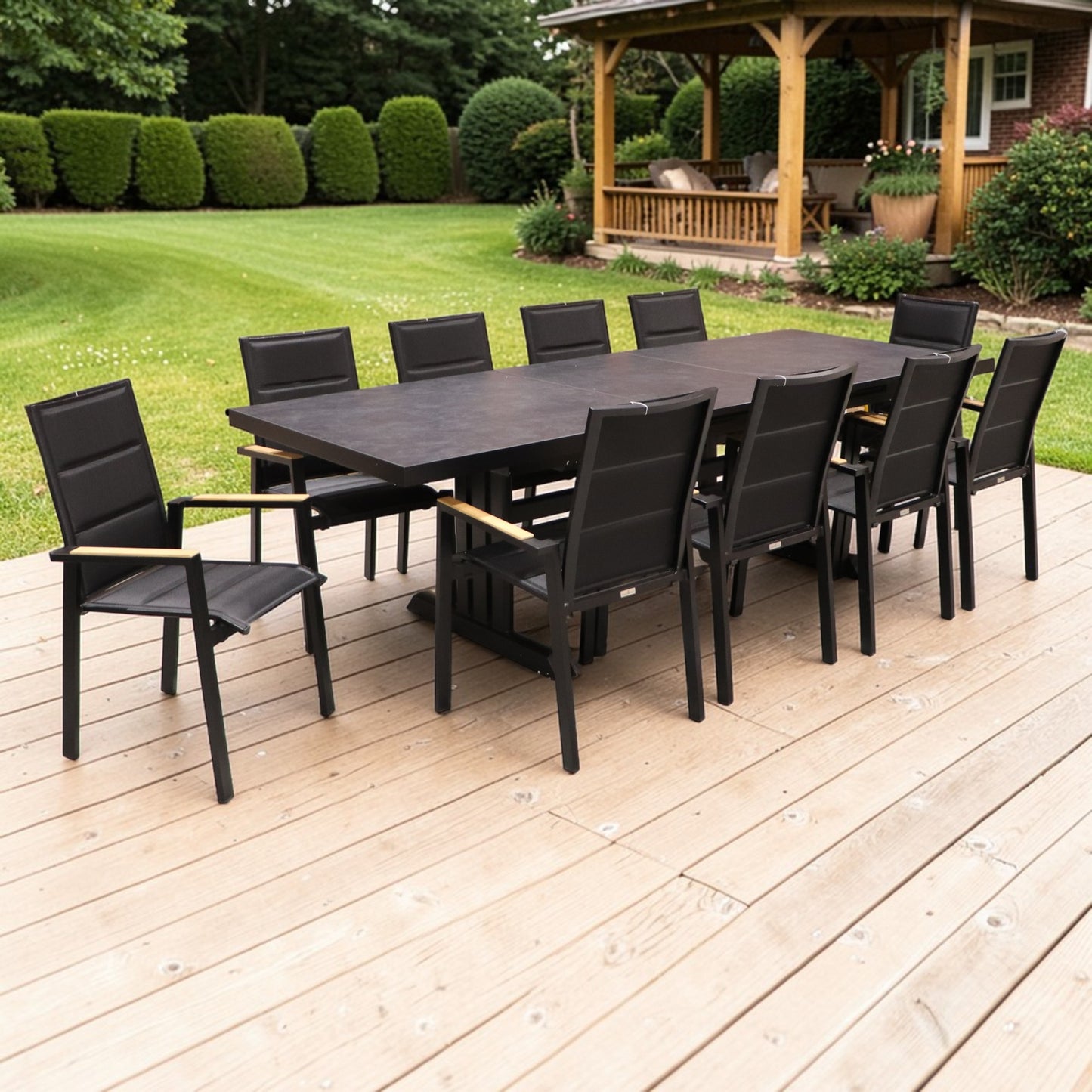Exterior Elements IIILeg Expandable Sinter Stone Table with Kingston Chair Dining Set