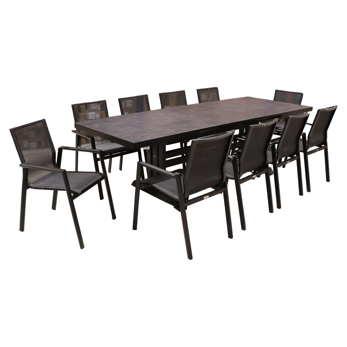 Exterior Elements IIILeg Expandable Sinter Stone Table with Ron Chair Dining Set