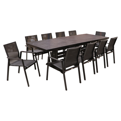Exterior Elements IIILeg Expandable Sinter Stone Table with Ron Chair Dining Set