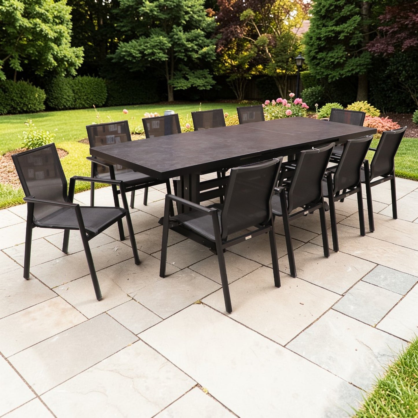 Exterior Elements IIILeg Expandable Sinter Stone Table with Ron Chair Dining Set