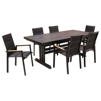 Exterior Elements IIILeg Expandable Sinter Stone Table with Kingston Chair Dining Set