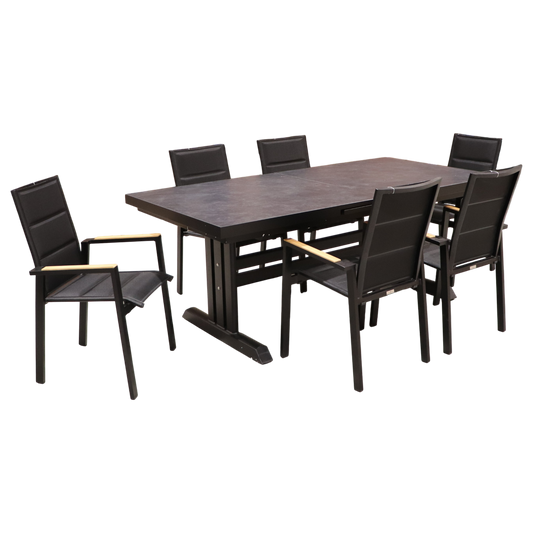 Exterior Elements IIILeg Expandable Sinter Stone Table with Kingston Chair Dining Set