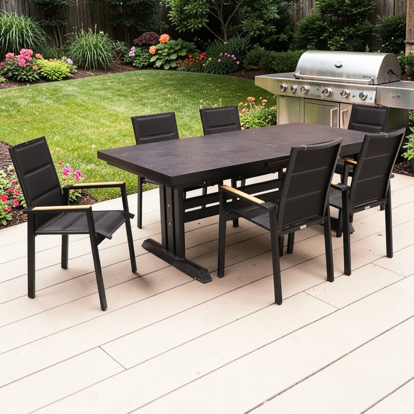 Exterior Elements IIILeg Expandable Sinter Stone Table with Kingston Chair Dining Set
