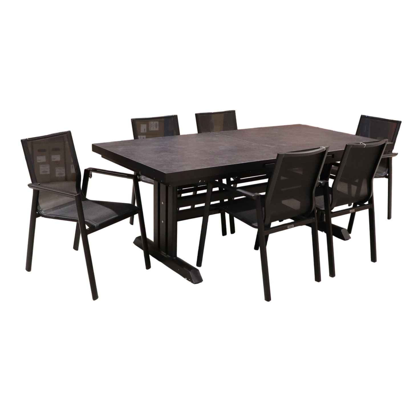 Exterior Elements IIILeg Expandable Sinter Stone Table with Ron Chair Dining Set