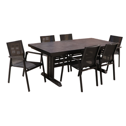 Exterior Elements IIILeg Expandable Sinter Stone Table with Ron Chair Dining Set