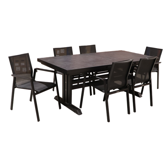 Exterior Elements IIILeg Expandable Sinter Stone Table with Ron Chair Dining Set