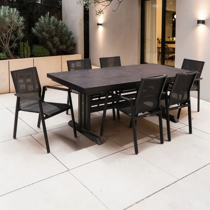 Exterior Elements IIILeg Expandable Sinter Stone Table with Ron Chair Dining Set