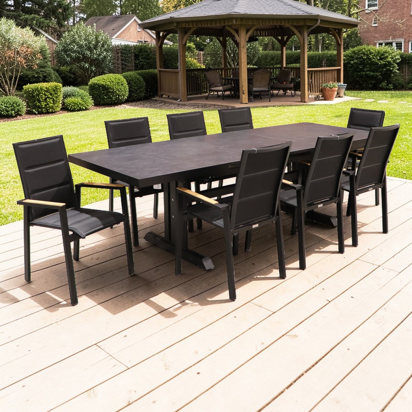 Exterior Elements IIILeg Expandable Sinter Stone Table with Kingston Chair Dining Set