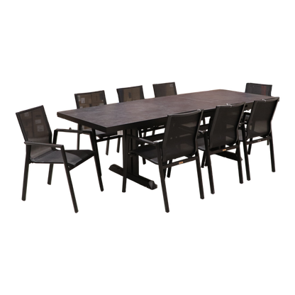 Exterior Elements IIILeg Expandable Sinter Stone Table with Ron Chair Dining Set