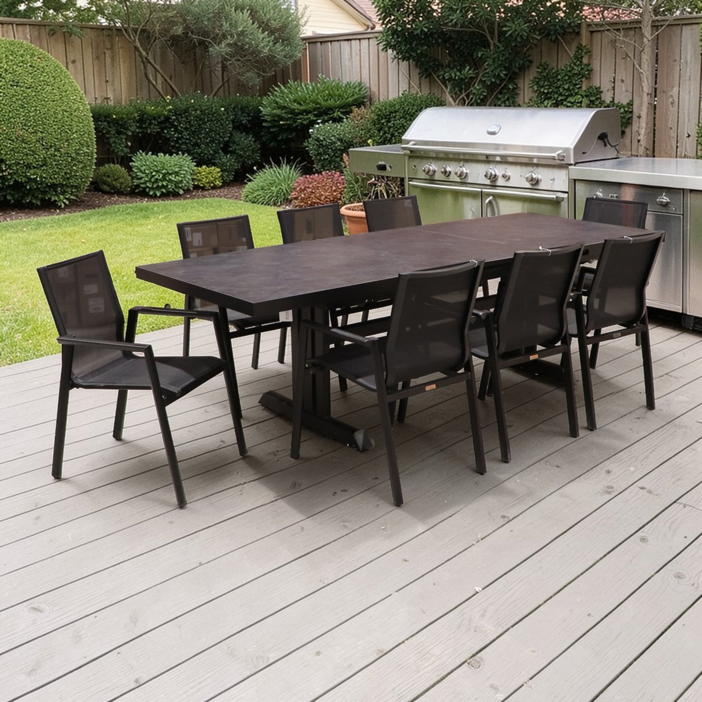Exterior Elements IIILeg Expandable Sinter Stone Table with Ron Chair Dining Set