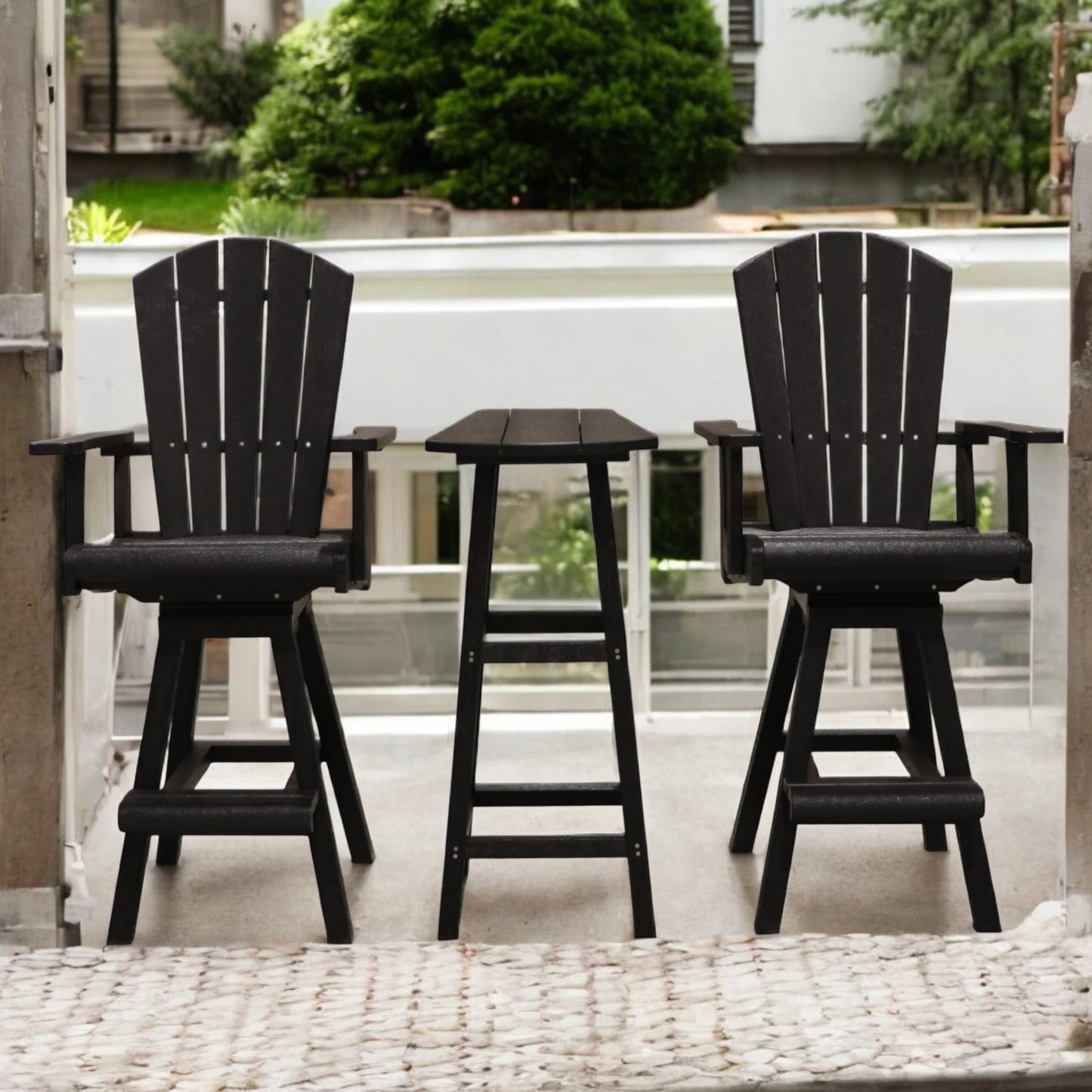 CR Plastics Bar Height Small Table with Addy Pub Swivel Chairs Set