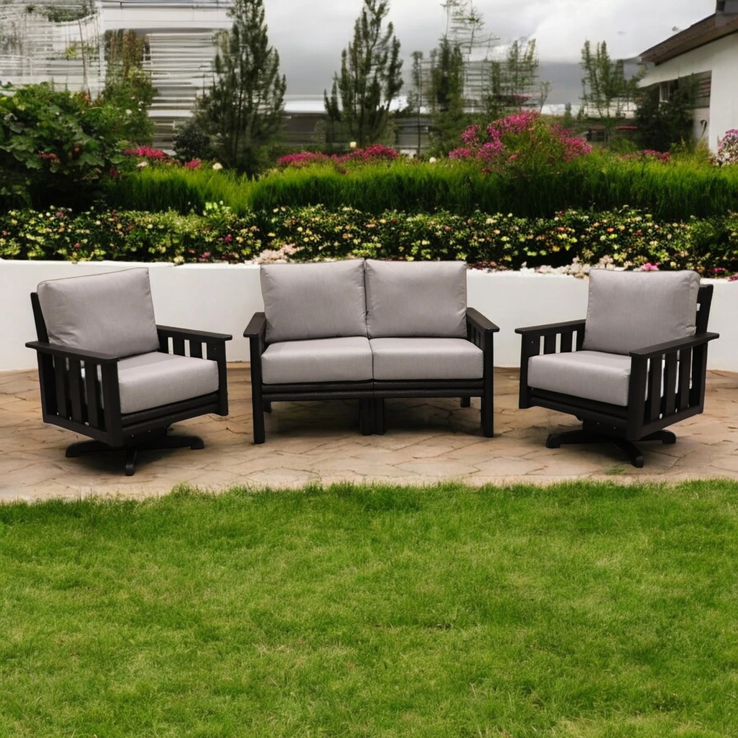 CR Plastics Stratford Loveseat with Swivel Chairs Set