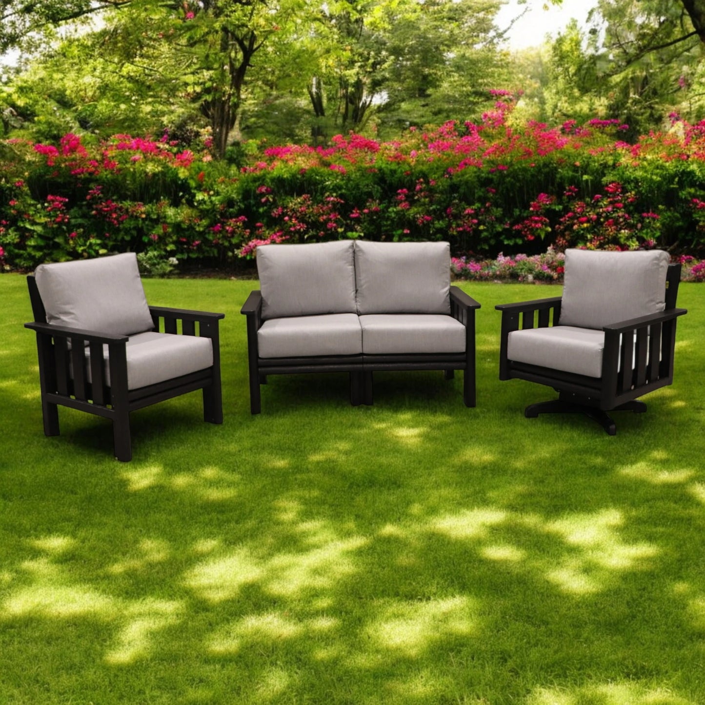 CR Plastics Stratford Loveseat with Chair and Swivel Set